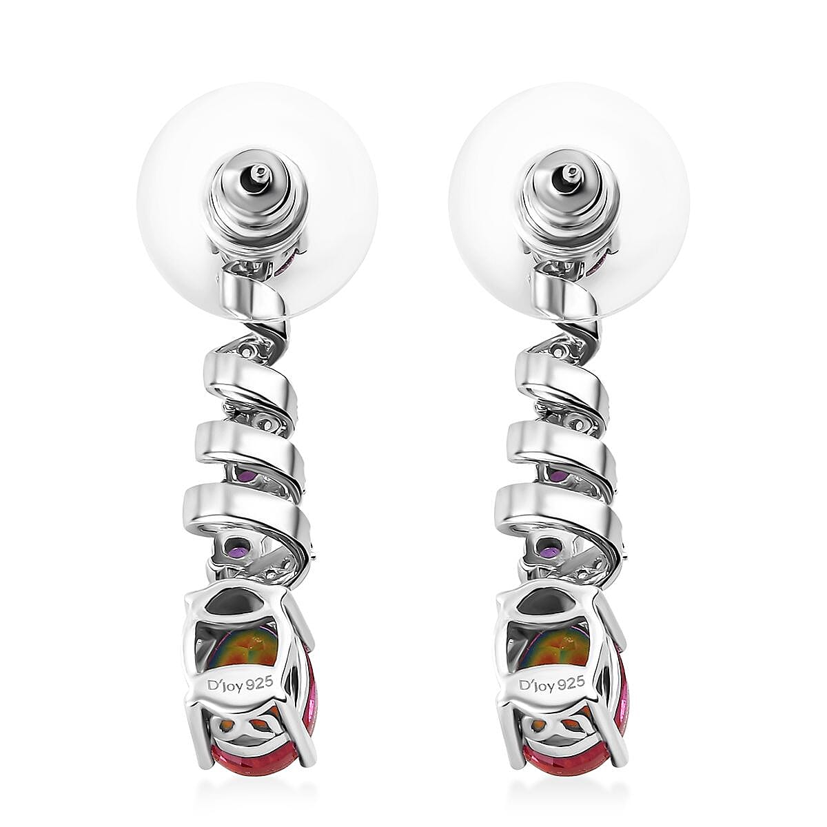 Nebula Quartz Doublet and Multi Gemstone 4.35 ctw Cosmic Dance Radiance Earrings in Rhodium Over Sterling Silver