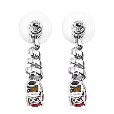 Nebula Quartz Doublet and Multi Gemstone 4.35 ctw Cosmic Dance Radiance Earrings in Rhodium Over Sterling Silver