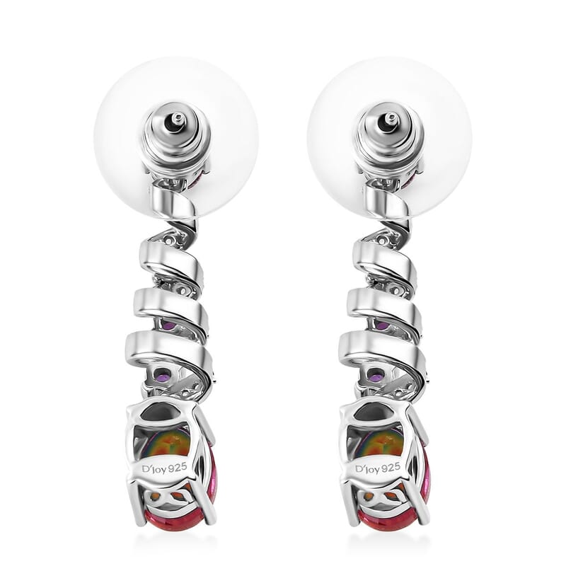 Nebula Quartz Doublet and Multi Gemstone 4.35 ctw Cosmic Dance Radiance Earrings in Rhodium Over Sterling Silver