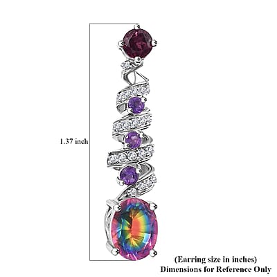 Nebula Quartz Doublet and Multi Gemstone 4.35 ctw Cosmic Dance Radiance Earrings in Rhodium Over Sterling Silver