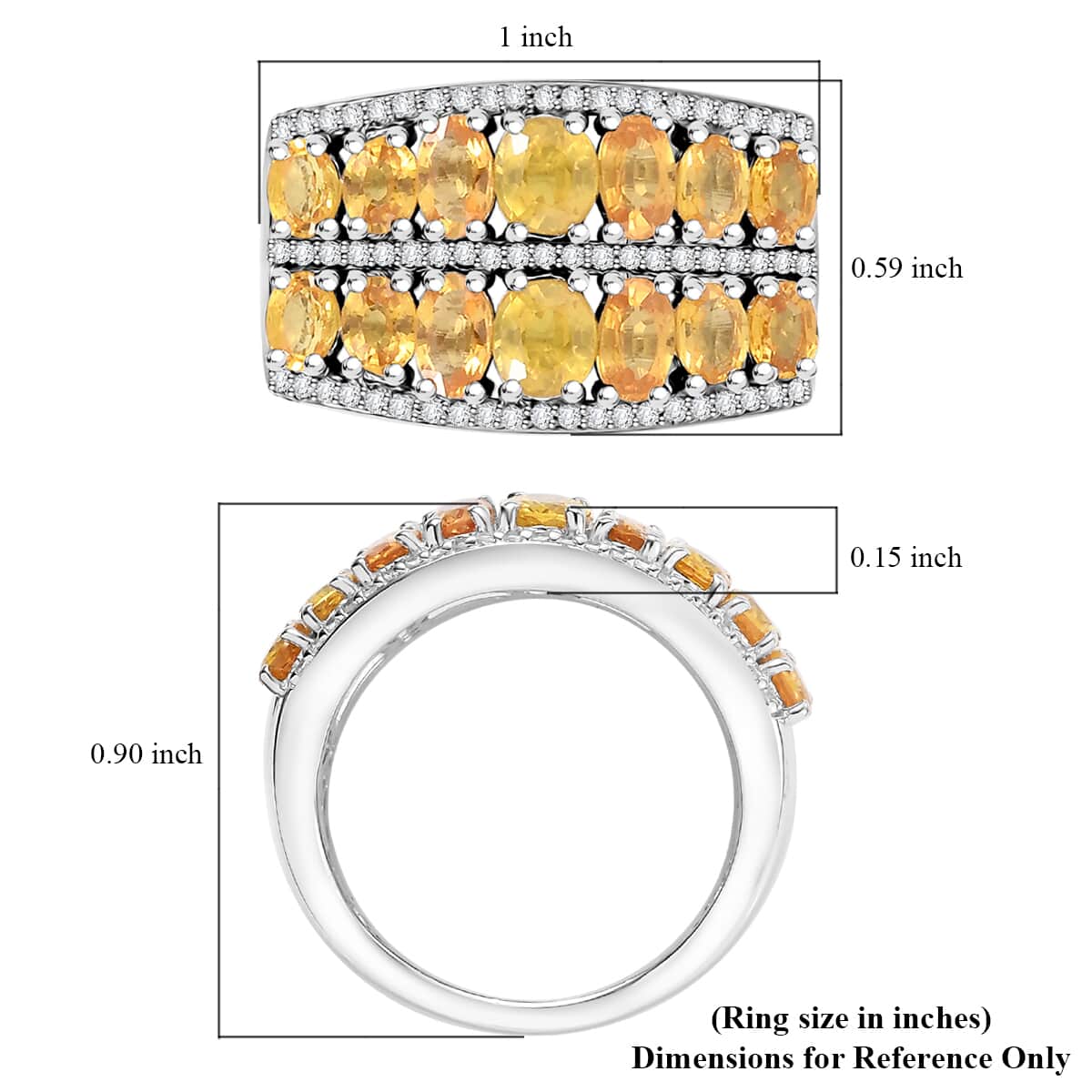 Madagascar Yellow Sapphire and White Zircon 5.60 ctw Ring in Rhodium Over Sterling Silver (Size 7.0) image number 5