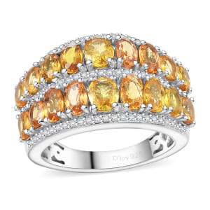 Madagascar Yellow Sapphire and White Zircon 6.20 ctw Ring in Rhodium Over Sterling Silver (Size 8.0)