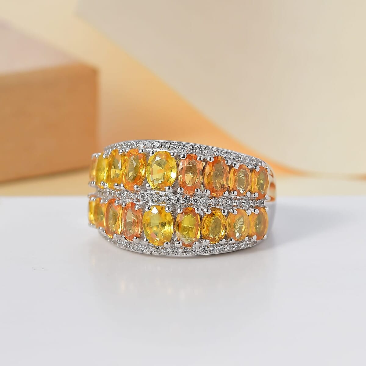 Madagascar Yellow Sapphire and White Zircon 6.20 ctw Ring in Rhodium Over Sterling Silver (Size 8.0) image number 1