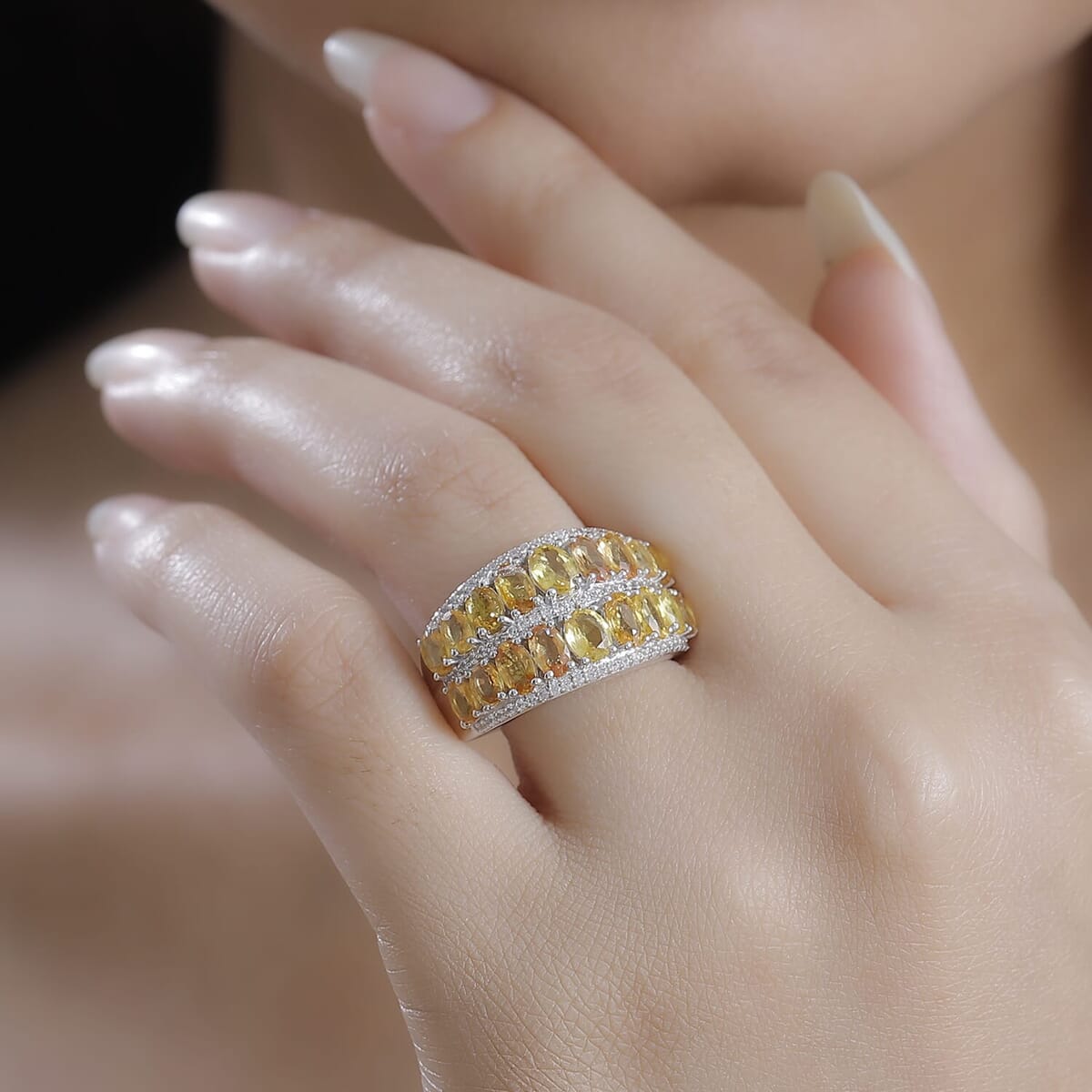 Madagascar Yellow Sapphire and White Zircon 6.20 ctw Ring in Rhodium Over Sterling Silver (Size 8.0) image number 2