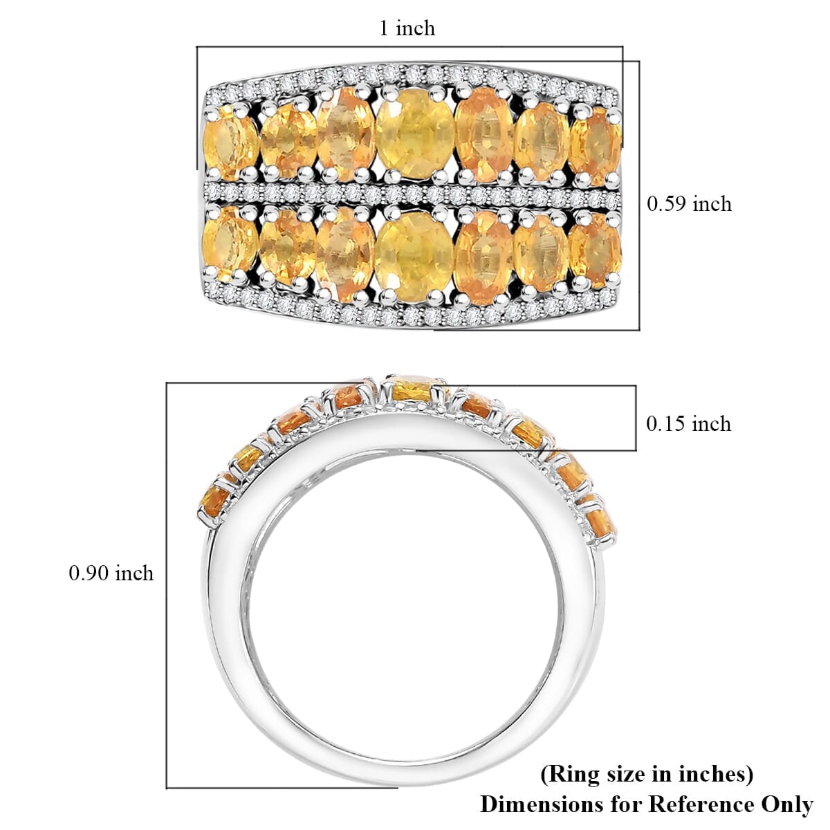 Madagascar Yellow Sapphire and White Zircon 6.20 ctw Ring in Rhodium Over Sterling Silver (Size 8.0) image number 5