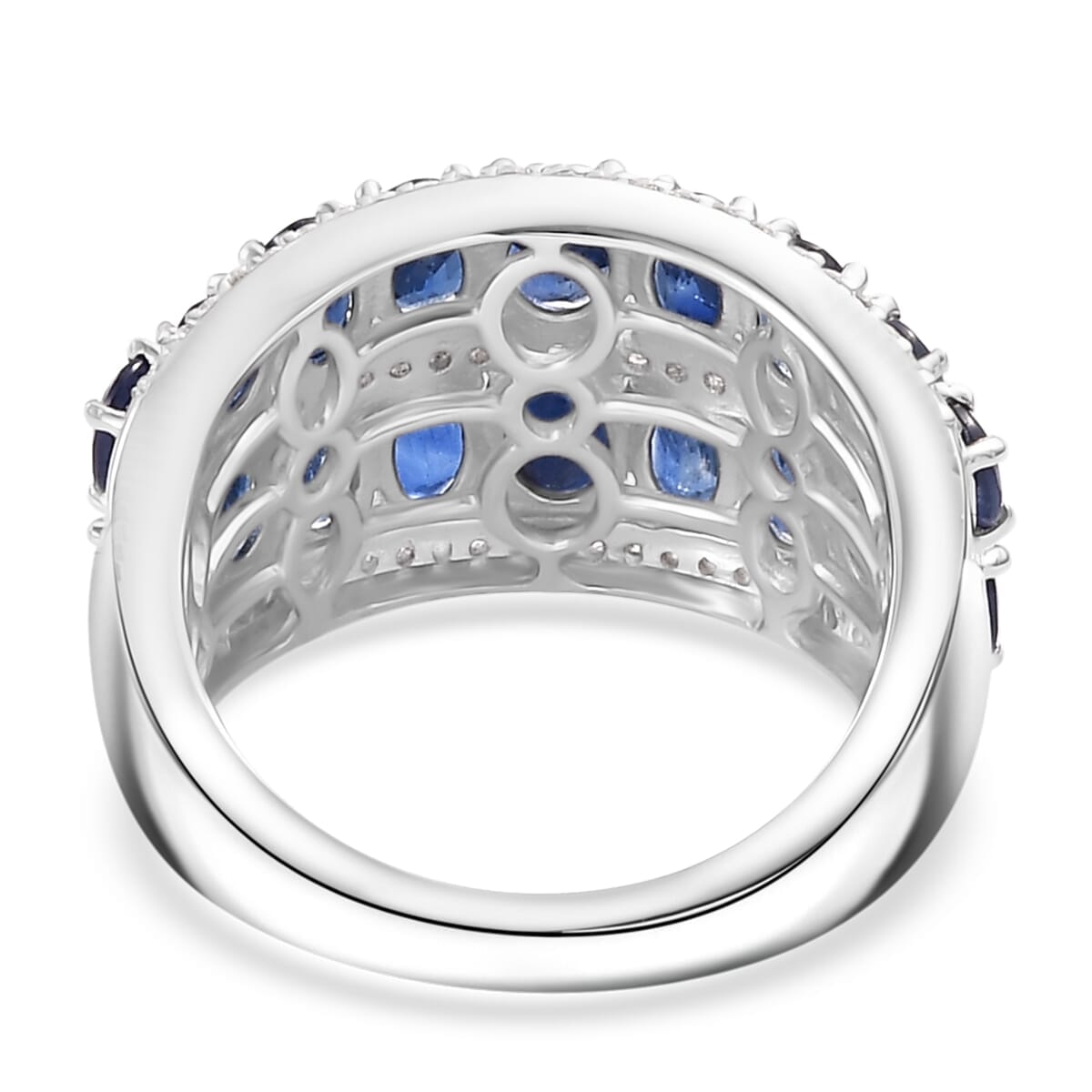 Kanchanaburi Blue Sapphire and White Zircon 5.90 ctw Ring in Rhodium Over Sterling Silver (Size 9.0) image number 4