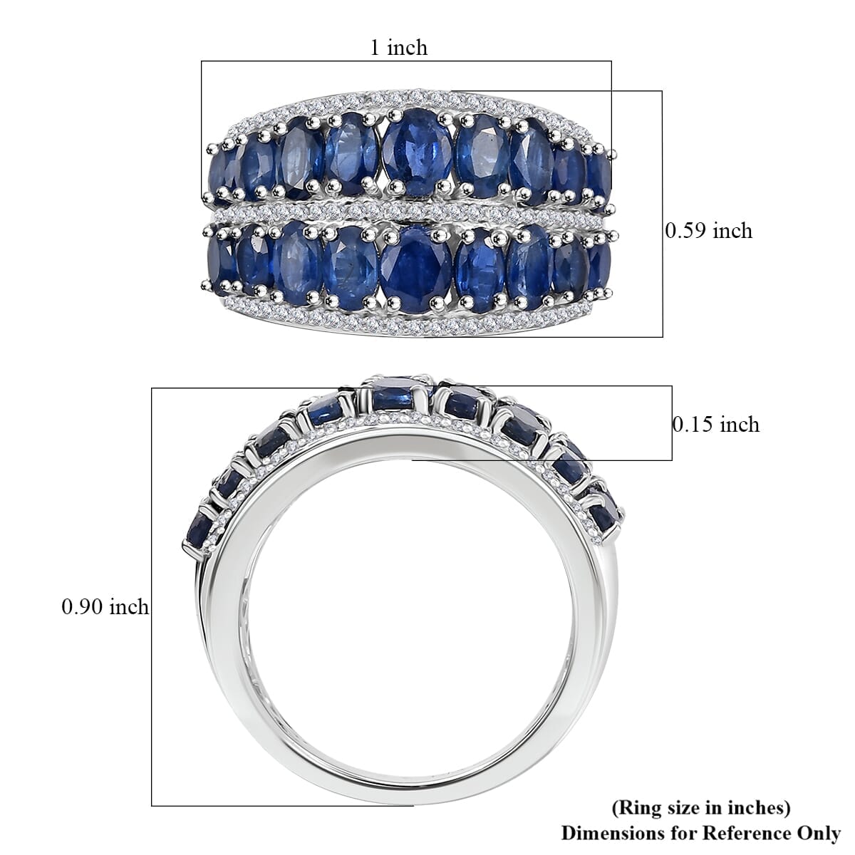 Kanchanaburi Blue Sapphire and White Zircon 5.90 ctw Ring in Rhodium Over Sterling Silver (Size 9.0) image number 5