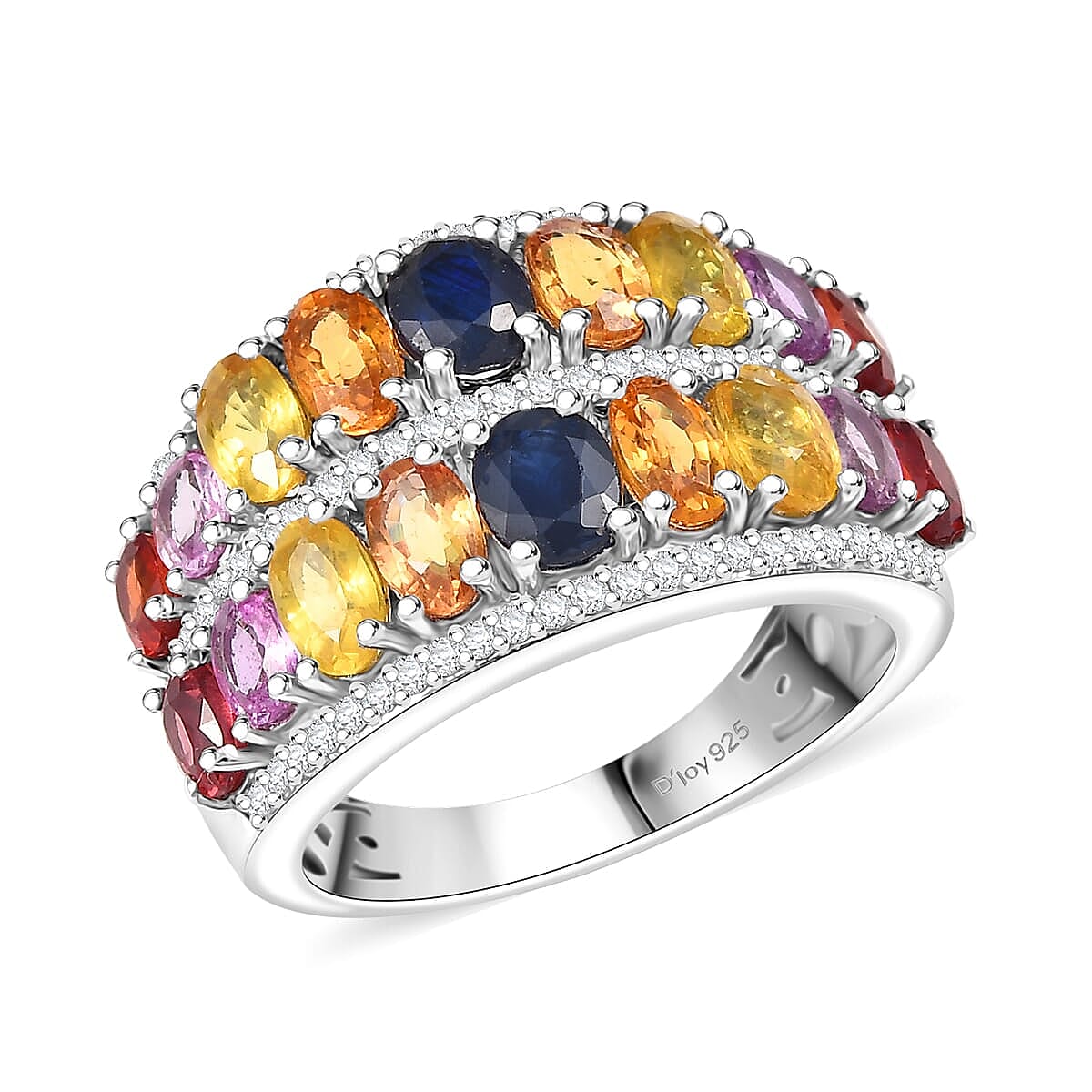 Multi Sapphire and White Zircon 5.70 ctw Ring in Rhodium Over Sterling Silver (Size  10.0) image number 0