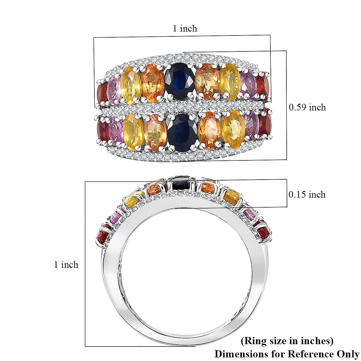 Multi Sapphire and White Zircon 5.70 ctw Ring in Rhodium Over Sterling Silver (Size  10.0) image number 4