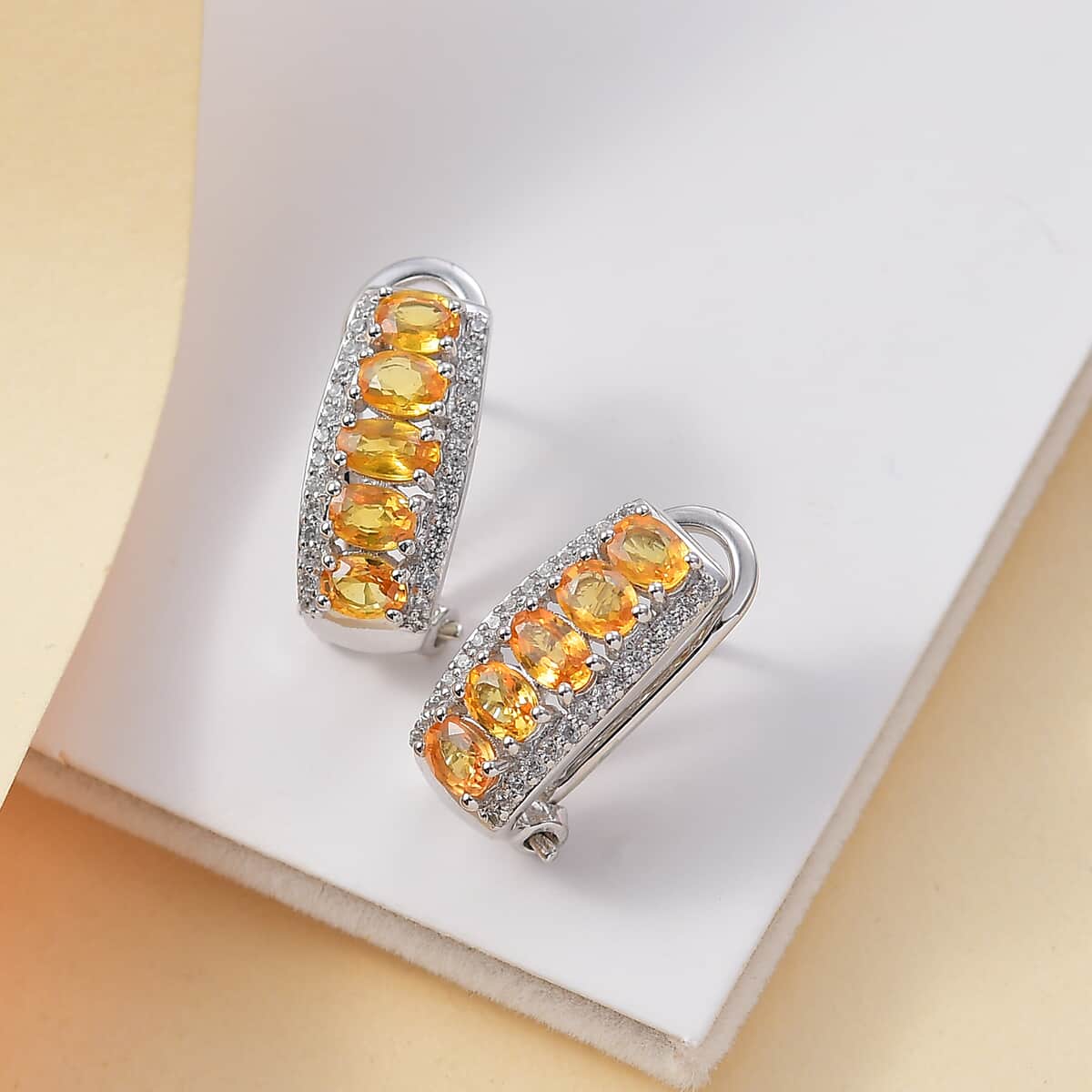 Madagascar Yellow Sapphire and White Zircon 3.00 ctw Earrings in Rhodium Over Sterling Silver image number 1