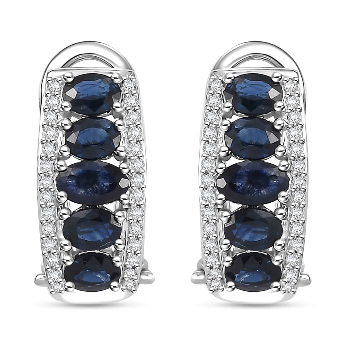 Kanchanaburi Blue Sapphire and White Zircon 2.65 ctw Earrings in Rhodium Over Sterling Silver image number 0