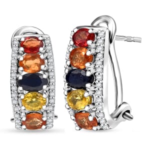 Multi Sapphire and White Zircon 2.75 ctw Earrings in Rhodium Over Sterling Silver