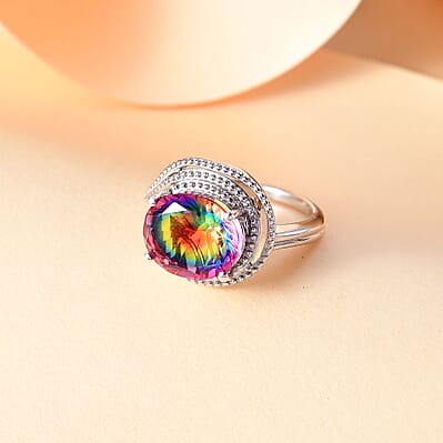 Nebula Quartz Doublet 5.00 ctw Solitaire Ring in Rhodium Over Sterling Silver (Size 10.0)