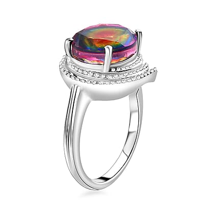 Nebula Quartz Doublet 5.00 ctw Solitaire Ring in Rhodium Over Sterling Silver (Size 10.0)