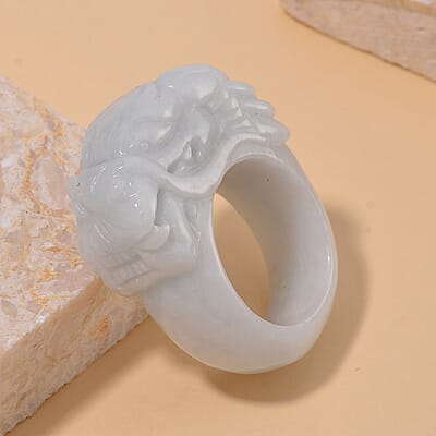 Natural Jade 94.50 ctw Carved Dragon Band Ring (Size 10)