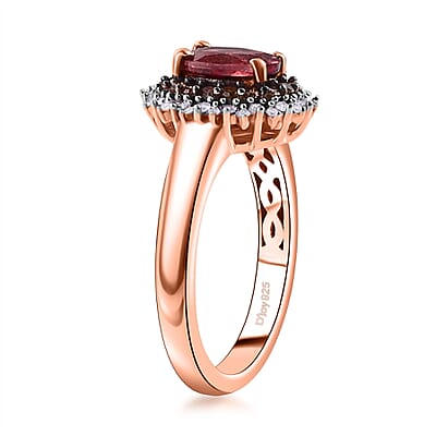 D'Joy Premium Tanzanian Blush Garnet, Natural Champagne and White Diamond 1.20 ctw Sunflower Ring in 18K Vermeil Rose Gold Over Sterling Silver (Size 10.0)