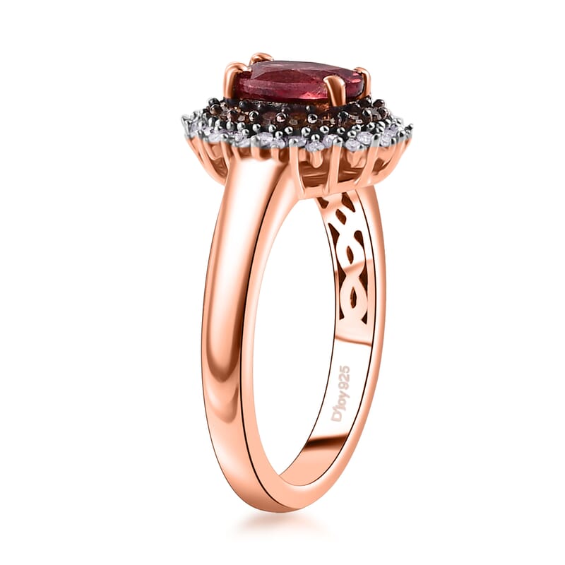 D'Joy Premium Tanzanian Blush Garnet, Natural Champagne and White Diamond 1.20 ctw Sunflower Ring in 18K Vermeil Rose Gold Over Sterling Silver (Size 10.0)