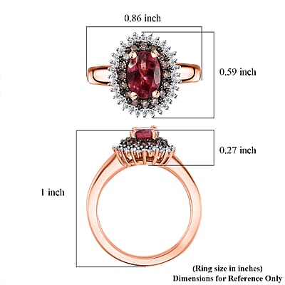 D'Joy Premium Tanzanian Blush Garnet, Natural Champagne and White Diamond 1.20 ctw Sunflower Ring in 18K Vermeil Rose Gold Over Sterling Silver (Size 10.0)