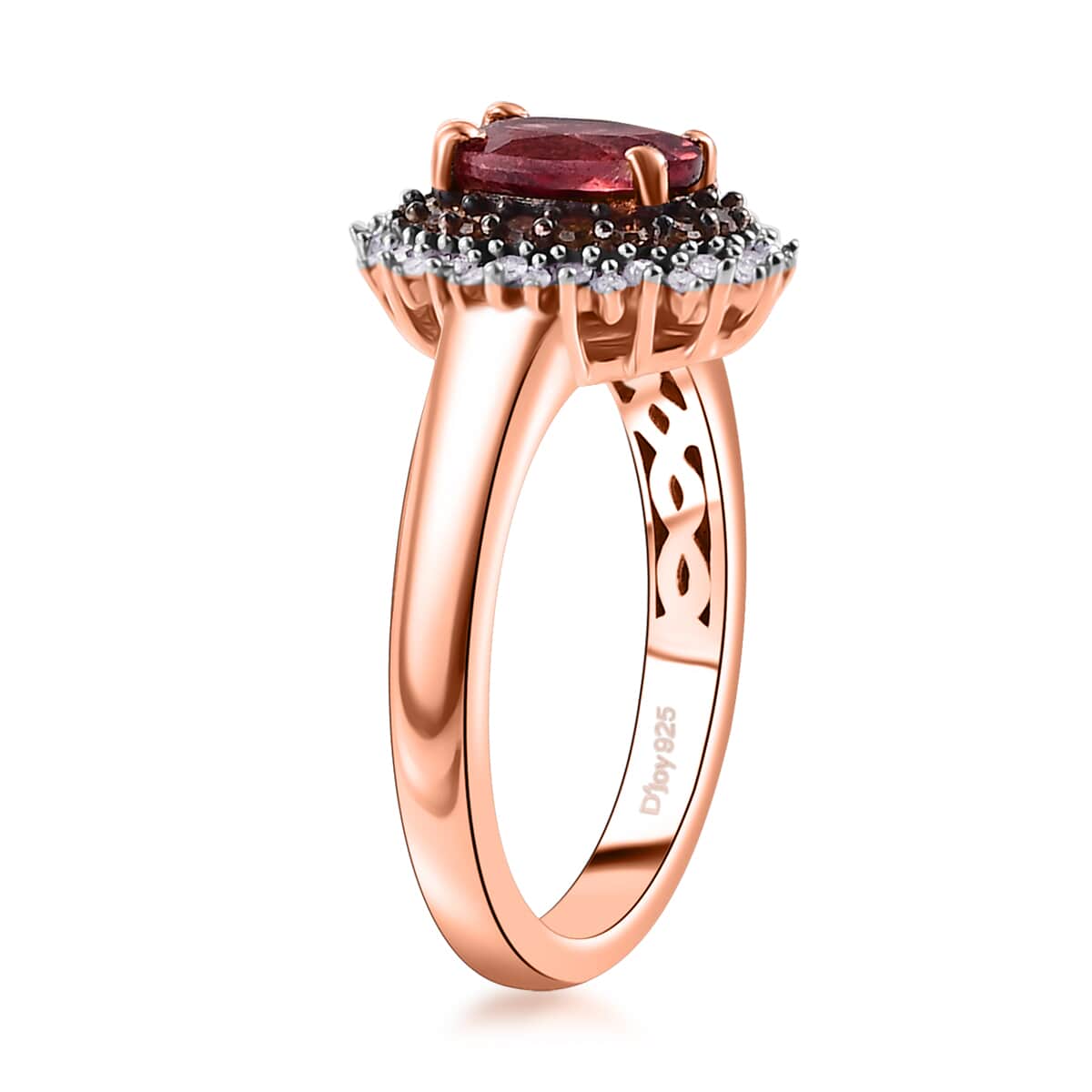 Premium Tanzanian Blush Garnet, Natural Champagne and White Diamond 1.20 ctw Sunflower Ring in 18K Vermeil Rose Gold Over Sterling Silver (Size 5.0) image number 3