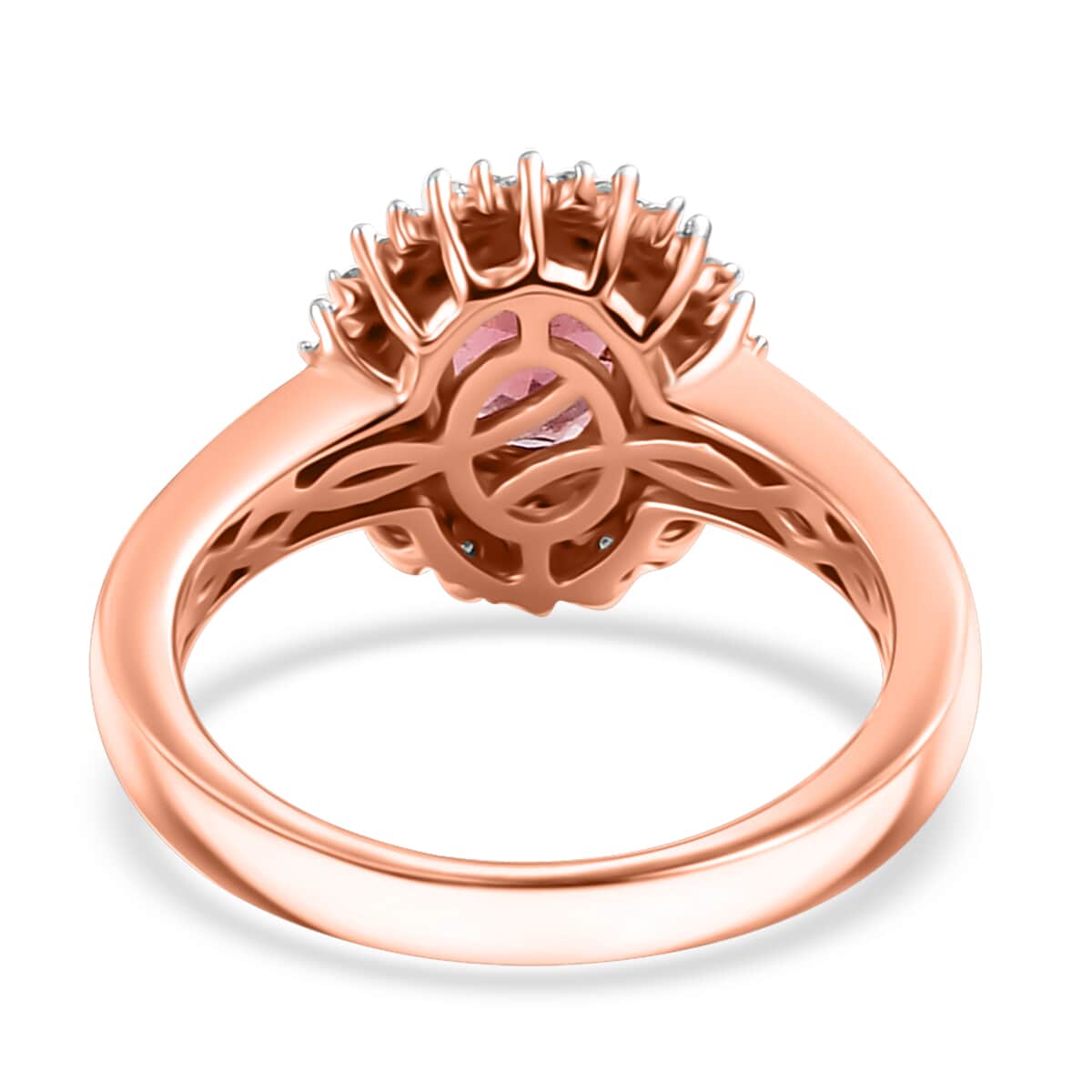 Premium Tanzanian Blush Garnet, Natural Champagne and White Diamond 1.20 ctw Sunflower Ring in 18K Vermeil Rose Gold Over Sterling Silver (Size 5.0) image number 4