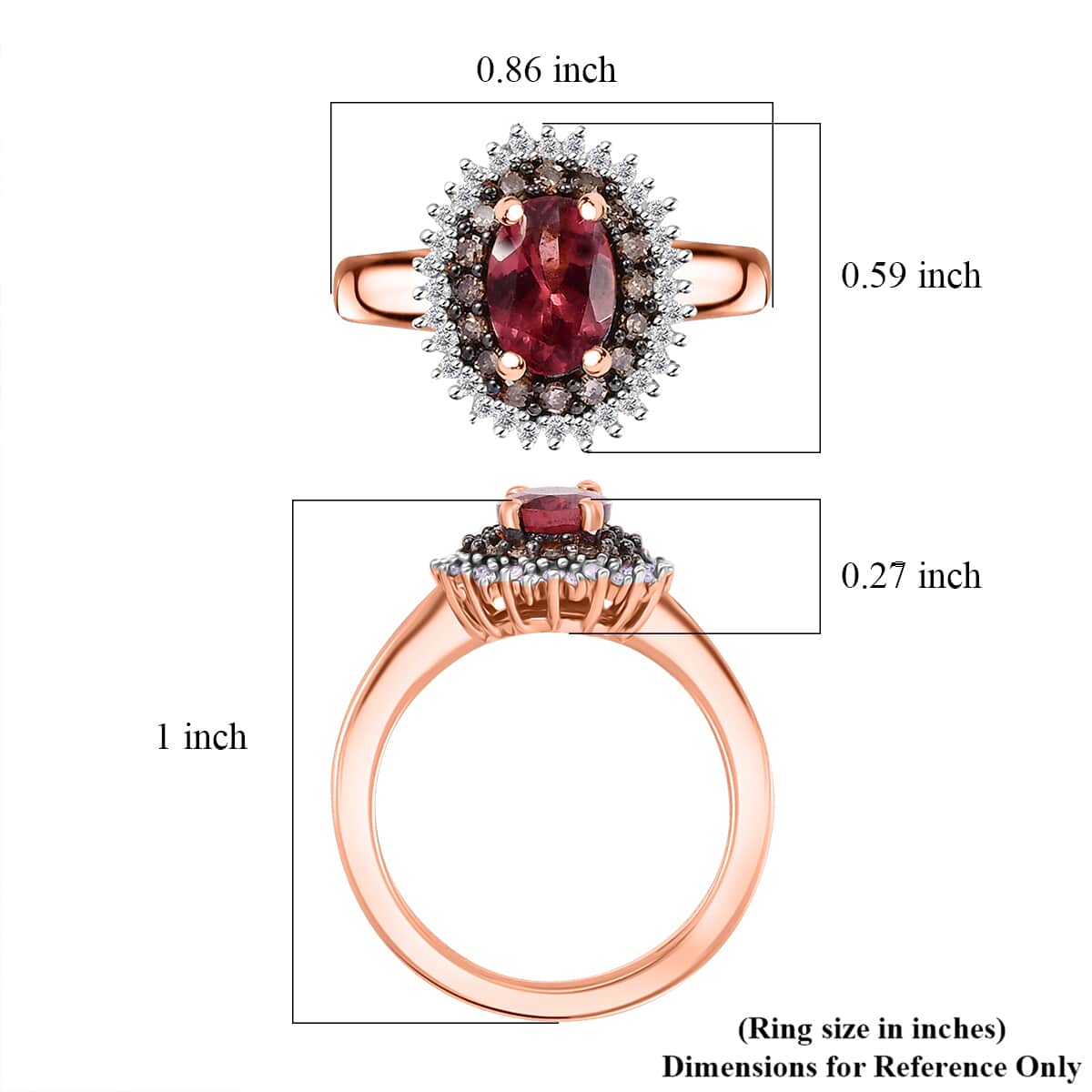 Premium Tanzanian Blush Garnet, Natural Champagne and White Diamond 1.20 ctw Sunflower Ring in 18K Vermeil Rose Gold Over Sterling Silver (Size 5.0) image number 5