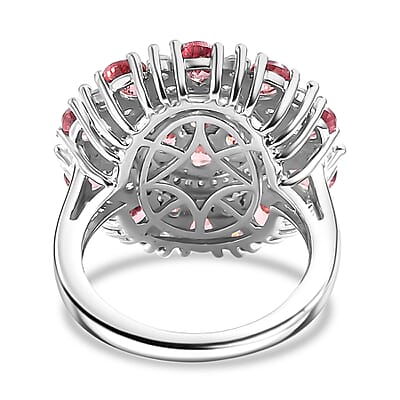 D'Joy Premium Tanzanian Blush Garnet and Moissanite 4.10 ctw Rosette Bloom Ring in Rhodium Over Sterling Silver (Size 10.0)