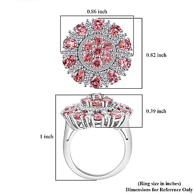 D'Joy Premium Tanzanian Blush Garnet and Moissanite 4.10 ctw Rosette Bloom Ring in Rhodium Over Sterling Silver (Size 10.0)