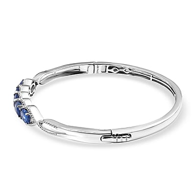 Kashmir Kyanite 4.90 ctw Love Infinity Bangle Bracelet in Rhodium Over Sterling Silver (6.50 In)