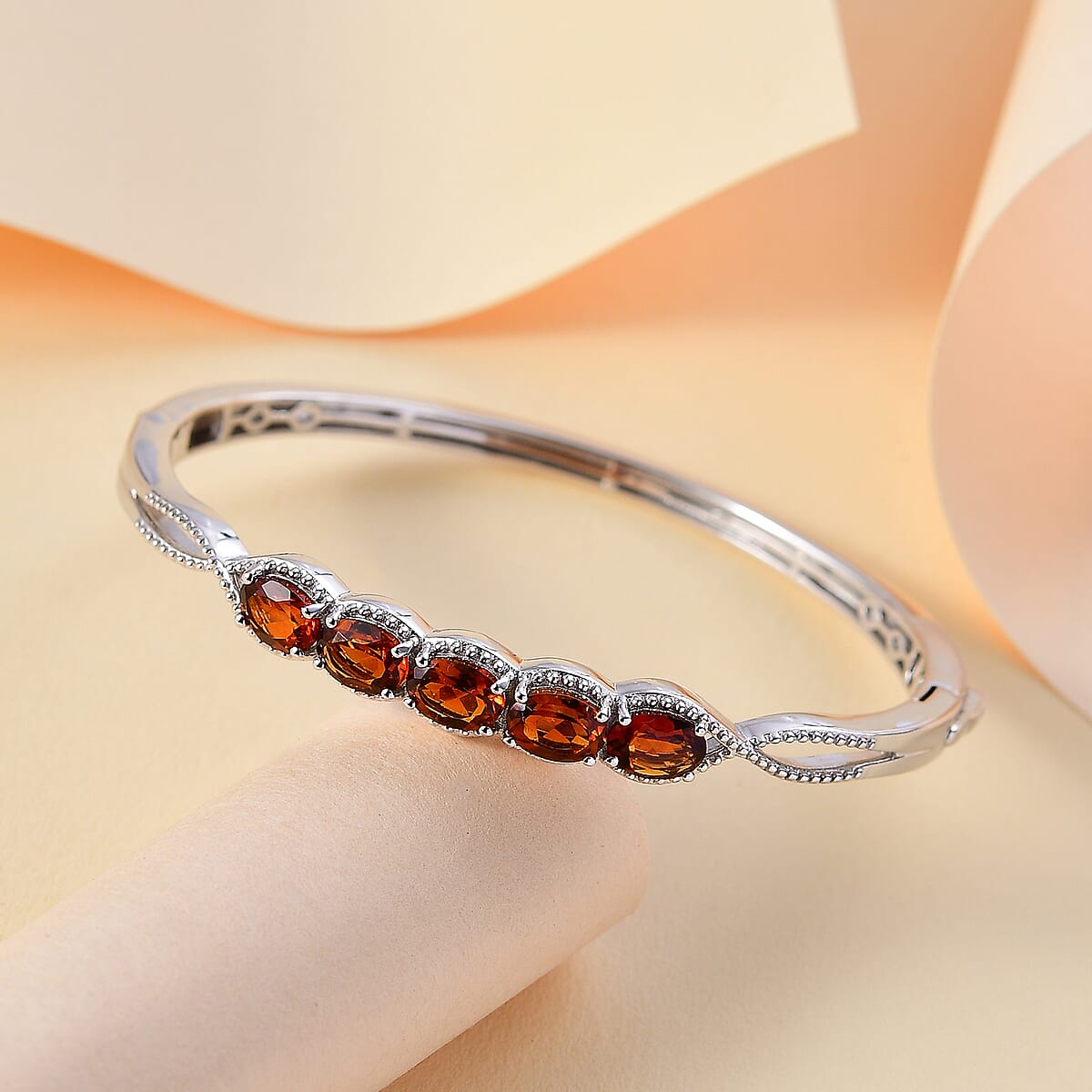 Santa Ana Madeira Citrine 3.75 ctw Love Infinity Bangle Bracelet in Rhodium Over Sterling Silver (8.0 In) image number 1