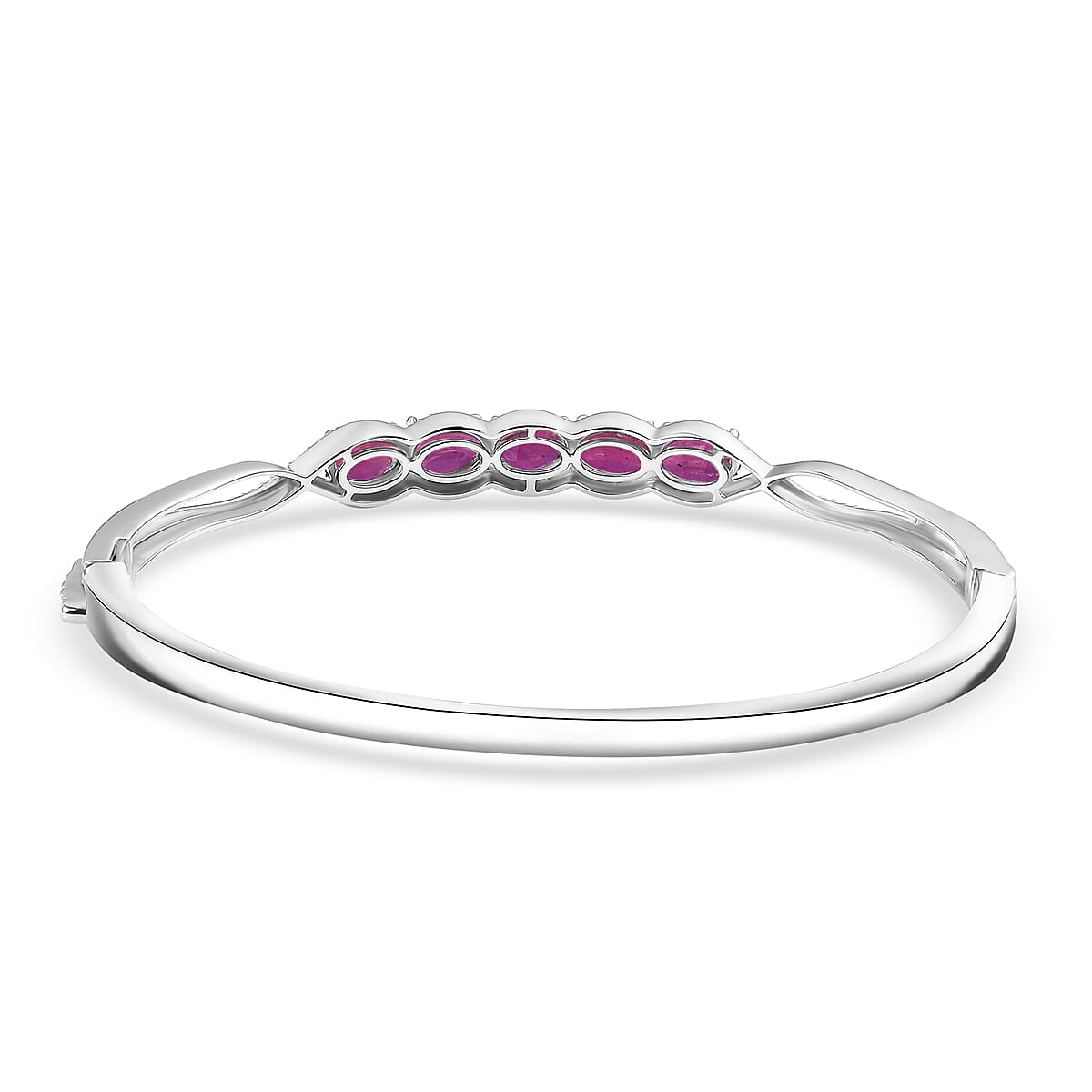 Niassa Ruby (FF) 6.30 ctw Love Infinity Bangle Bracelet in Rhodium Over Sterling Silver (8.0 In) image number 4