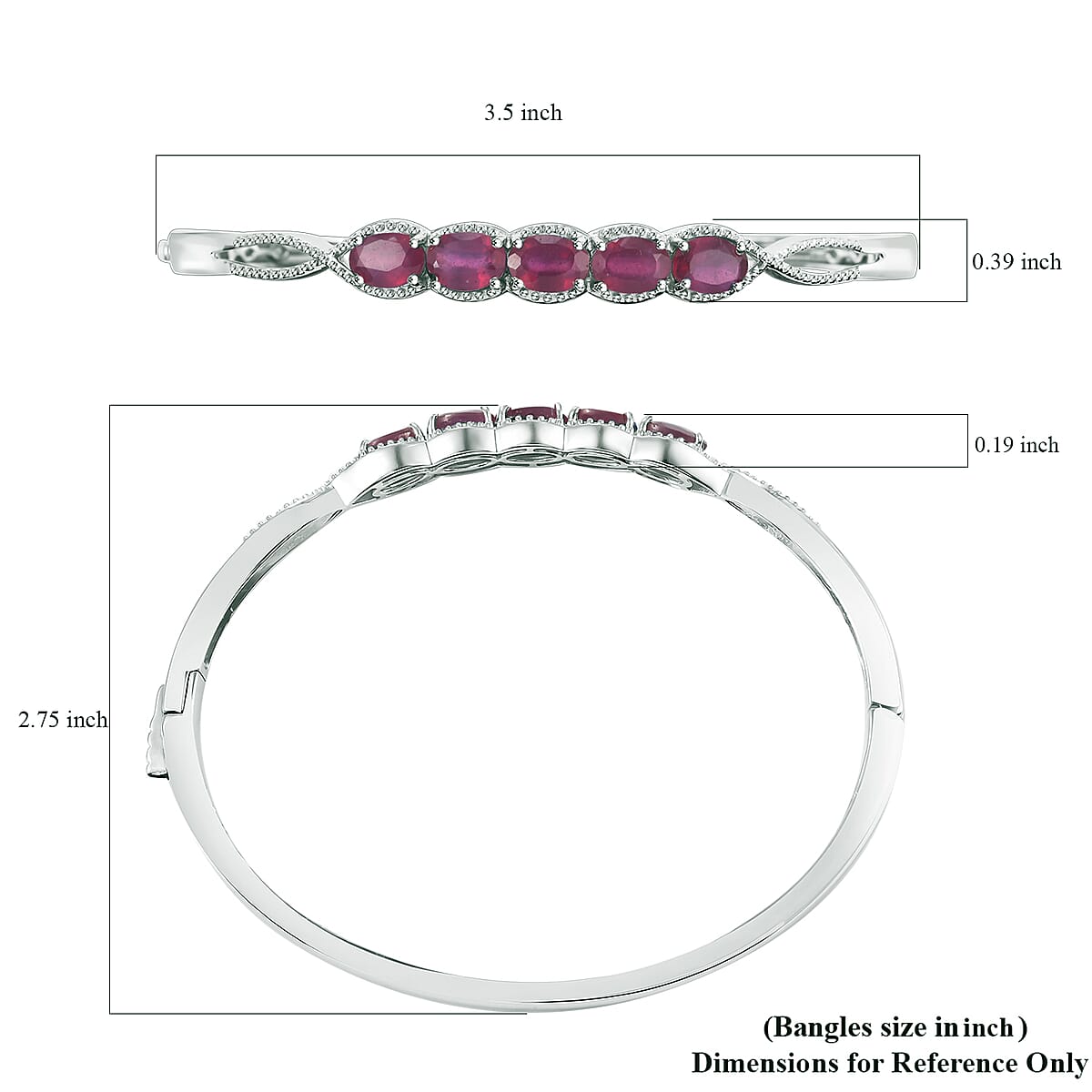 Niassa Ruby (FF) 6.30 ctw Love Infinity Bangle Bracelet in Rhodium Over Sterling Silver (8.0 In) image number 5