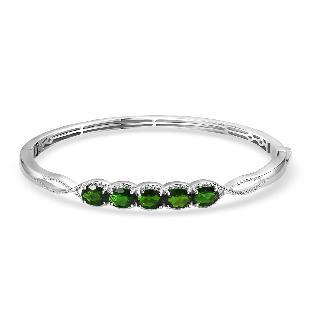 Chrome Diopside 3.75 ctw Love Infinity Bangle Bracelet in Rhodium Over Sterling Silver (8.0 In) image number 0