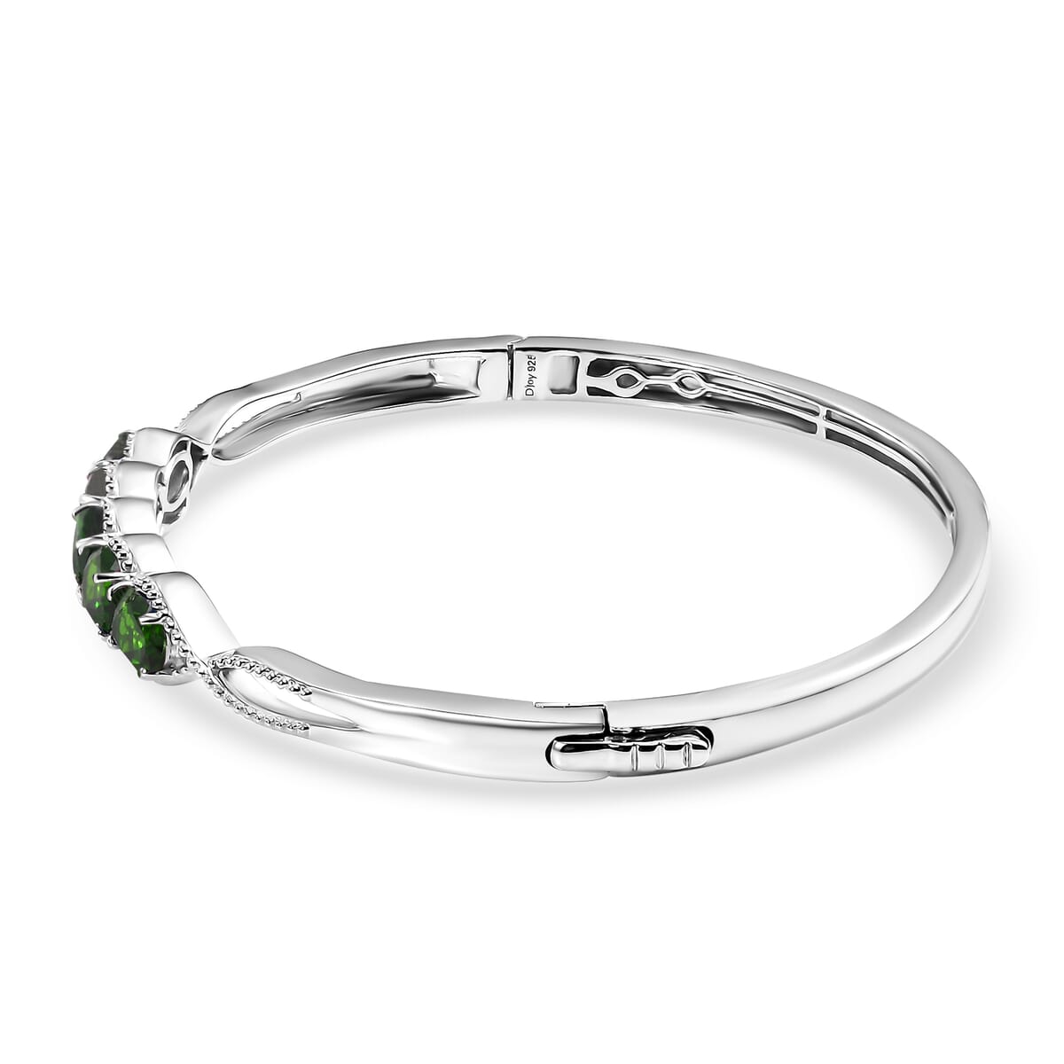 Chrome Diopside 3.75 ctw Love Infinity Bangle Bracelet in Rhodium Over Sterling Silver (8.0 In) image number 3