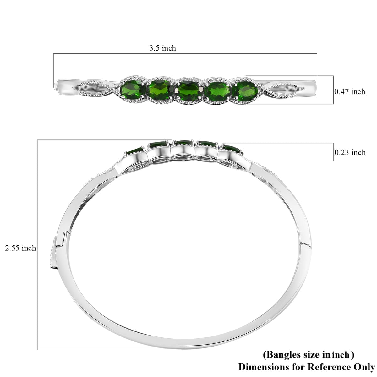 Chrome Diopside 3.75 ctw Love Infinity Bangle Bracelet in Rhodium Over Sterling Silver (8.0 In) image number 5