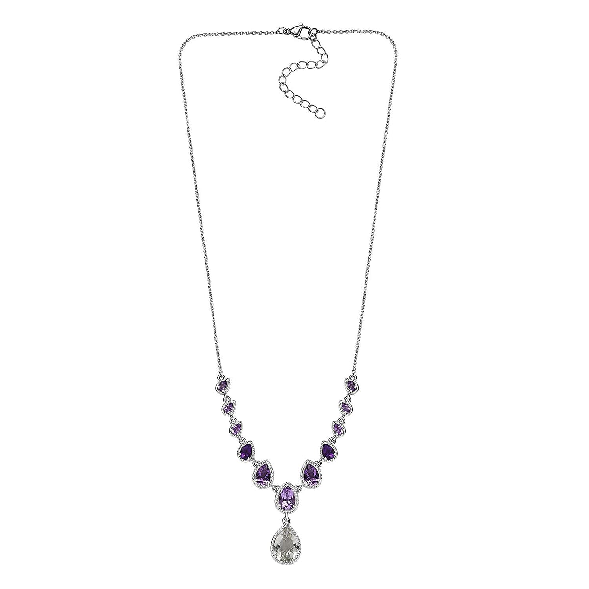 Karis Montezuma Prasiolite and Multi Gemstone 11.25 ctw Necklace and Platinum Bond & Stainless Steel 18-20 Inches image number 3