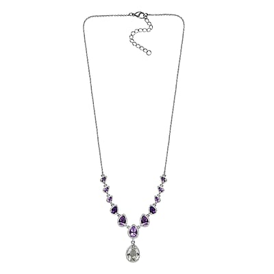 Karis Montezuma Prasiolite and Multi Gemstone 11.25 ctw Necklace and Platinum Bond & Stainless Steel 18-20 Inches