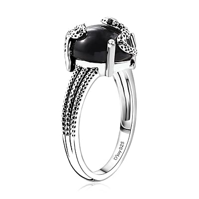 California Black Jade and Thai Black Spinel 5.90 ctw Snake Ring in Sterling Silver (Size 10.0)