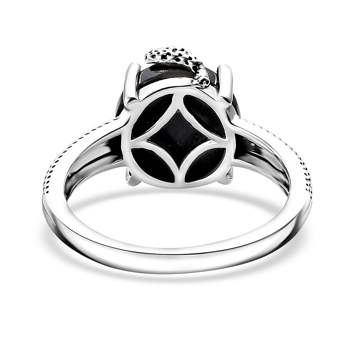 California Black Jade and Thai Black Spinel 5.90 ctw Snake Ring in Sterling Silver (Size 10.0)