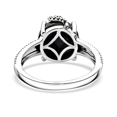 California Black Jade and Thai Black Spinel 5.90 ctw Snake Ring in Sterling Silver (Size 10.0)