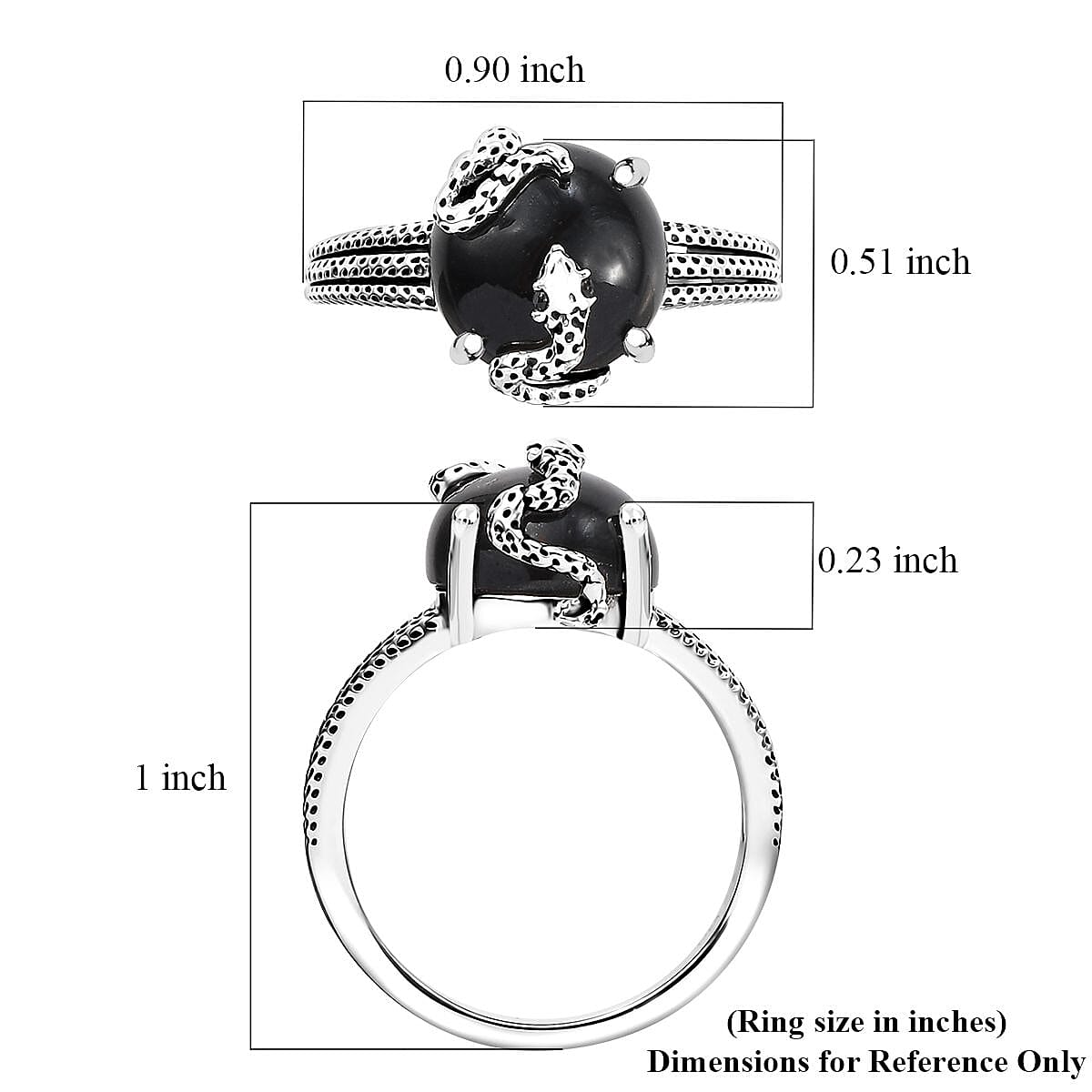 California Black Jade and Thai Black Spinel 5.90 ctw Snake Ring in Sterling Silver (Size 10.0)