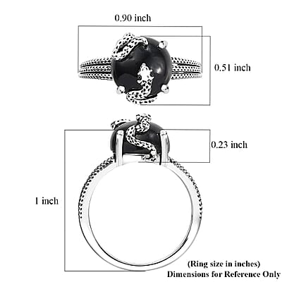 California Black Jade and Thai Black Spinel 5.90 ctw Snake Ring in Sterling Silver (Size 10.0)