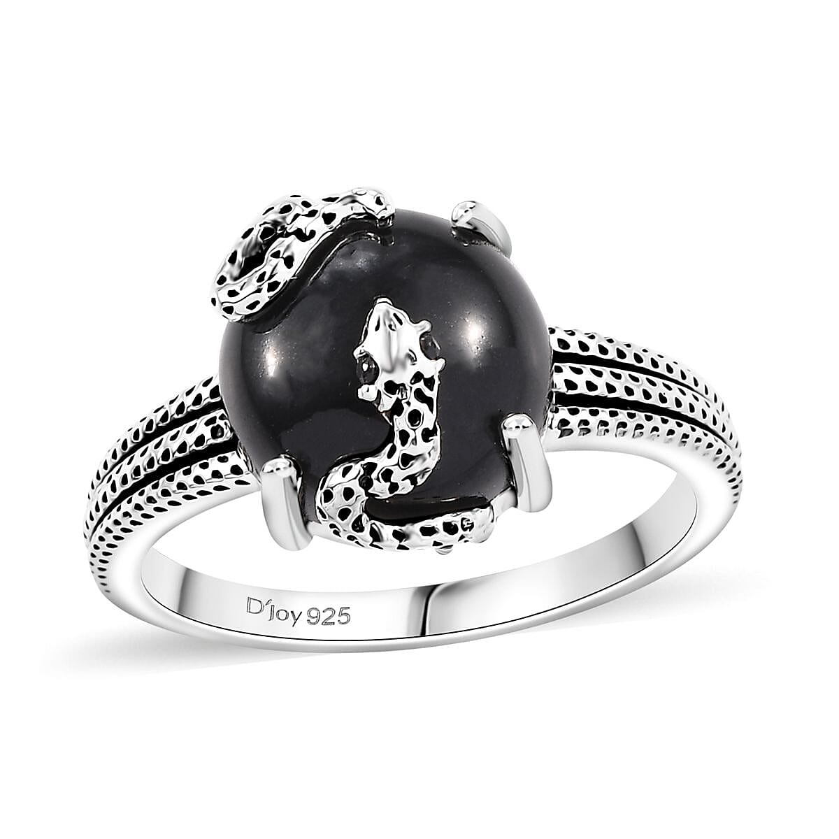 California Black Jade and Thai Black Spinel 5.90 ctw Snake Ring in Sterling Silver (Size 6.0) image number 0