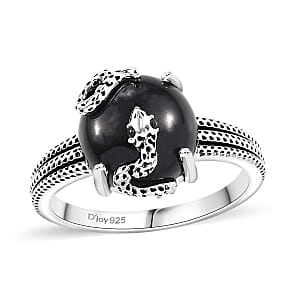 California Black Jade and Thai Black Spinel 5.90 ctw Snake Ring in Sterling Silver (Size 7.0)