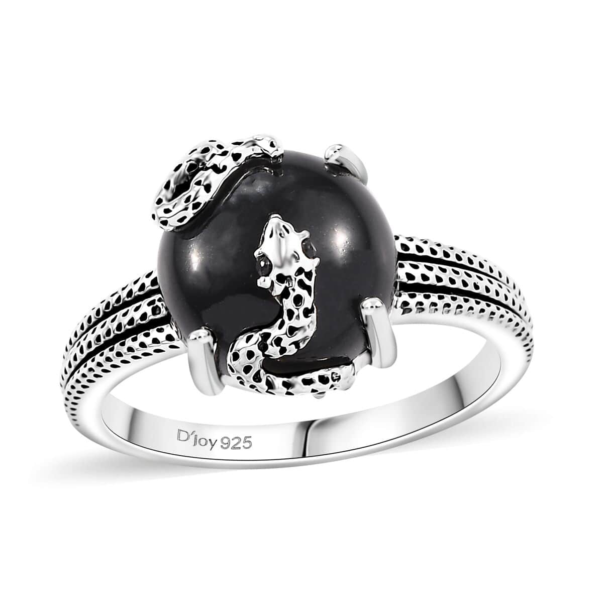 California Black Jade and Thai Black Spinel 5.90 ctw Snake Ring in Sterling Silver (Size 8.0) image number 0