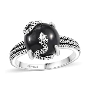 California Black Jade and Thai Black Spinel 5.90 ctw Snake Ring in Sterling Silver (Size 8.0)