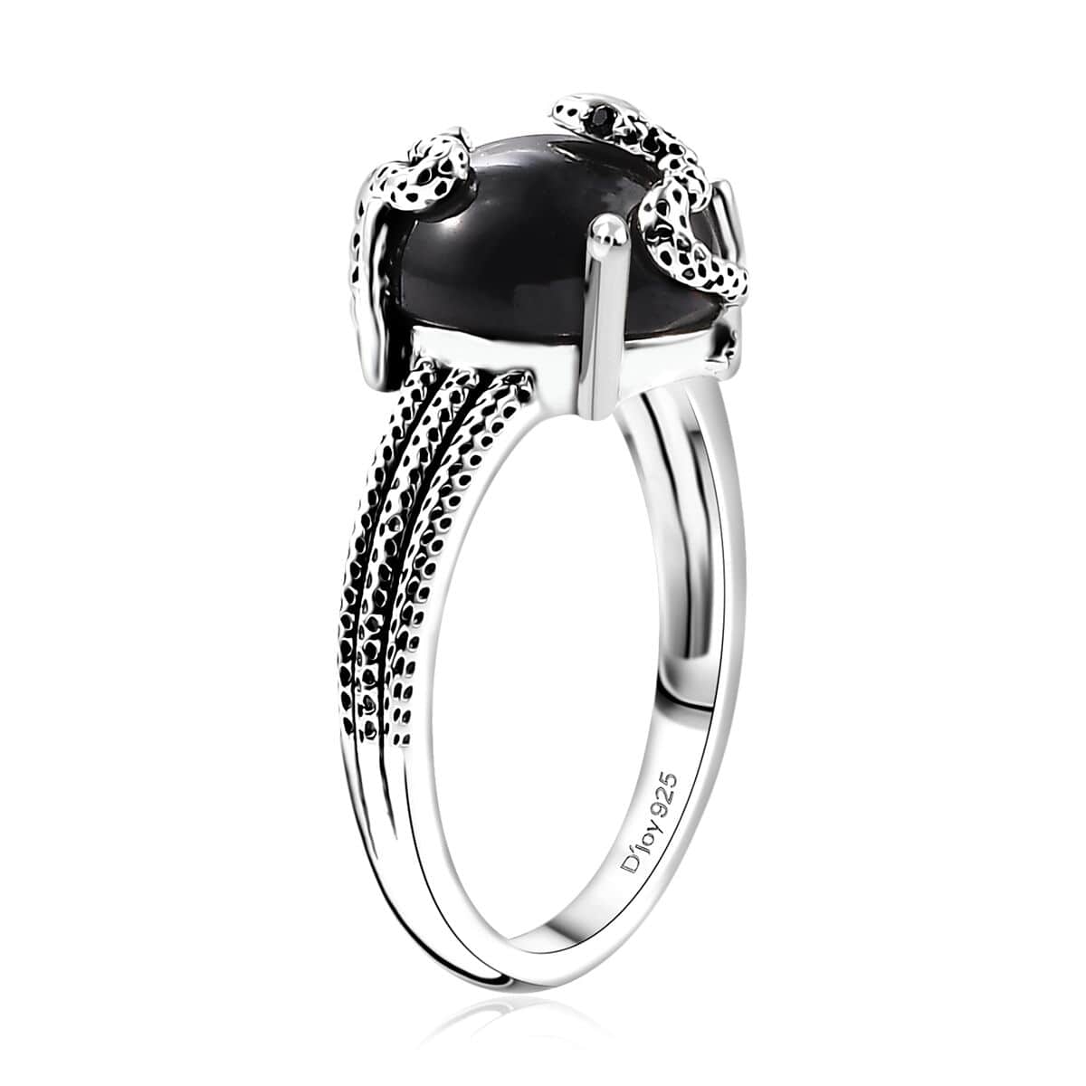 California Black Jade and Thai Black Spinel 5.90 ctw Snake Ring in Sterling Silver (Size 8.0) image number 3