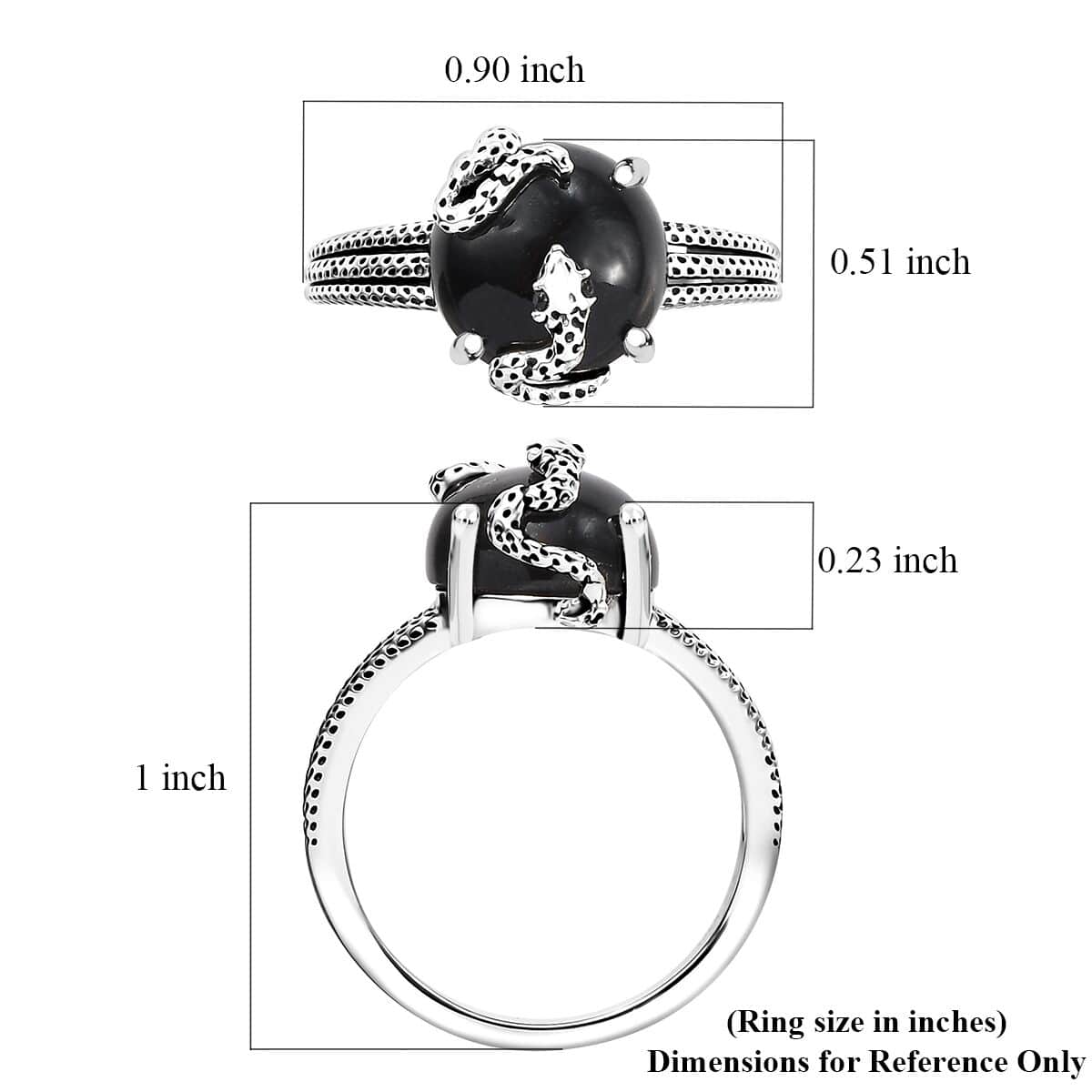 California Black Jade and Thai Black Spinel 5.90 ctw Snake Ring in Sterling Silver (Size 8.0) image number 5