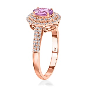 Certified and Appraised Iliana AAA Madagascar Purple Sapphire and G-H SI Diamond 1.40 ctw Double Halo Ring in 18K Rose Gold (Size 5.5)