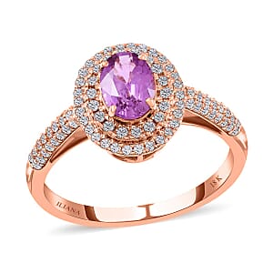 Certified and Appraised Iliana AAA Madagascar Purple Sapphire and G-H SI Diamond 1.40 ctw Double Halo Ring in 18K Rose Gold (Size 6.5)