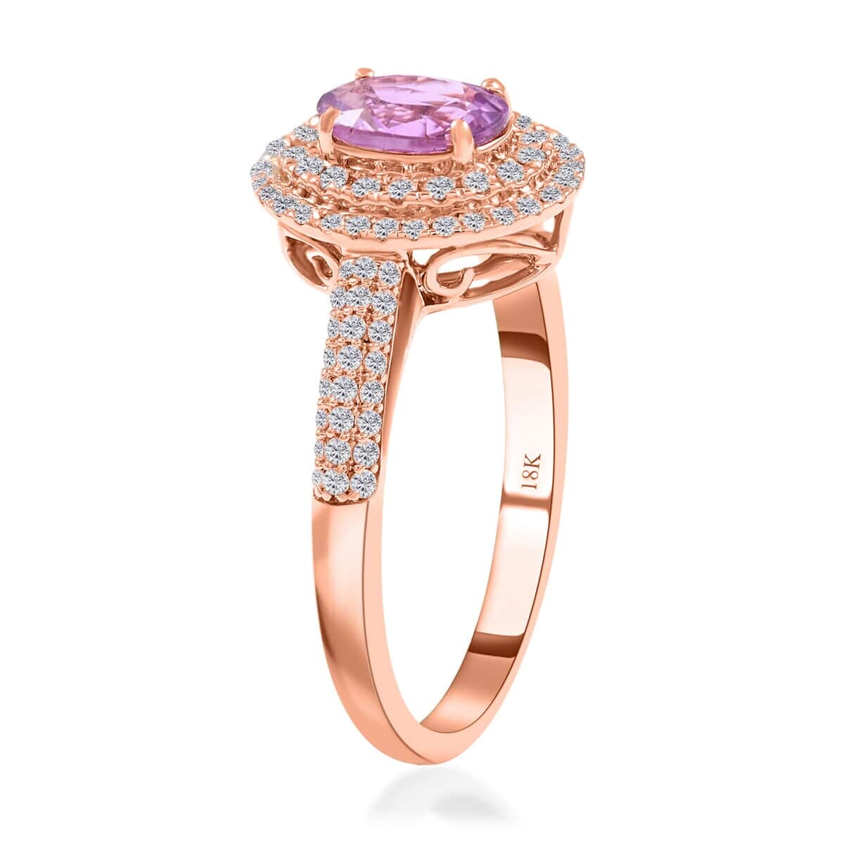Certified and Appraised Iliana AAA Madagascar Purple Sapphire and G-H SI Diamond 1.40 ctw Double Halo Ring in 18K Rose Gold (Size 6.5) image number 3